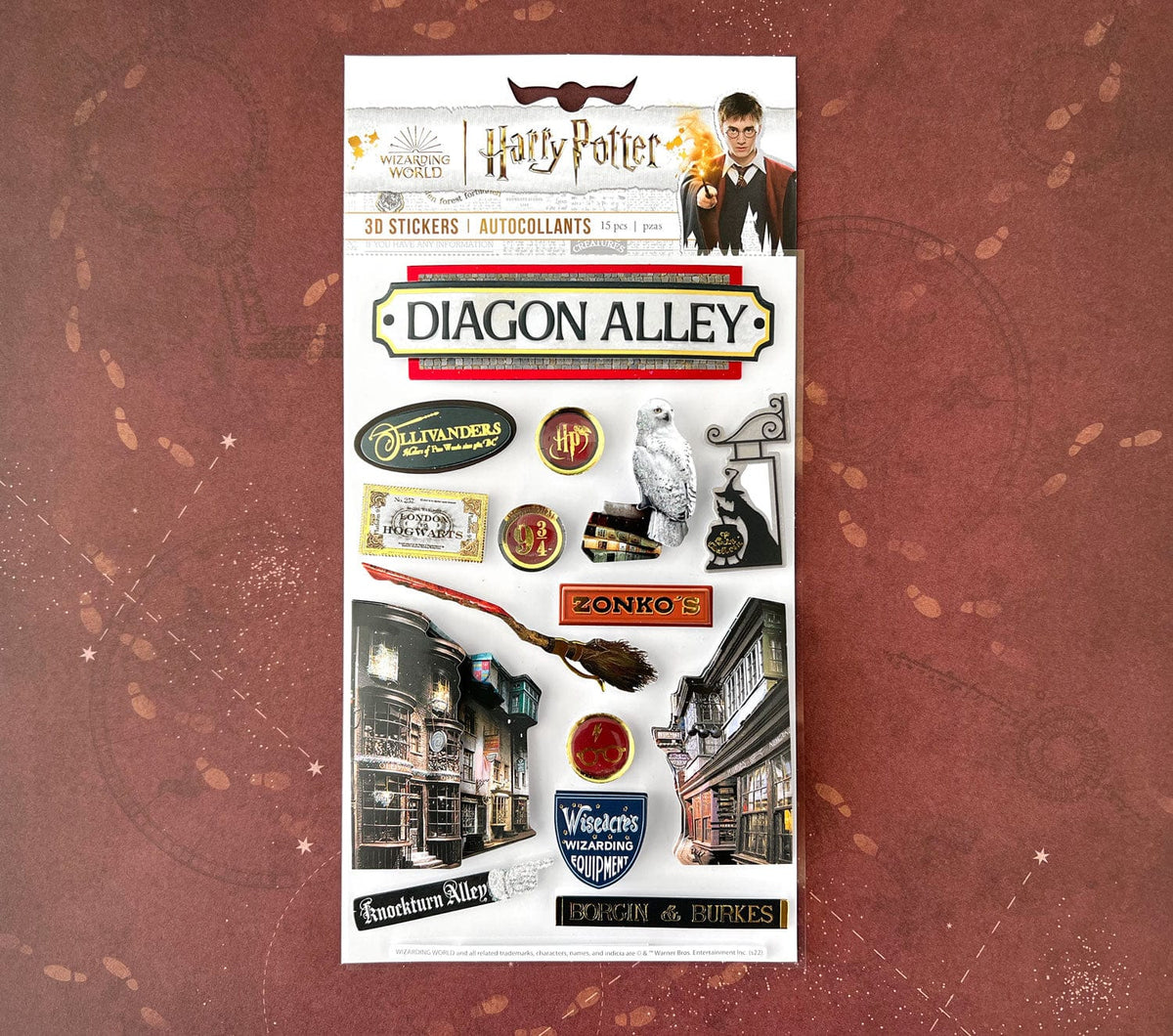 Set de 15 stickers 3D Harry Potter Chemin de Traverse, enseignes Ollivanders et Zonko's