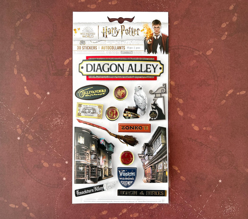 Set de 15 stickers 3D Harry Potter Chemin de Traverse, enseignes Ollivanders et Zonko's
