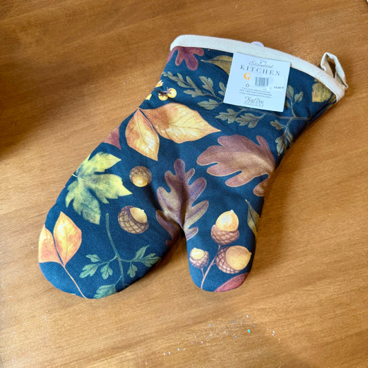 Gant de four noir en coton à motifs de feuilles d'automne et glands