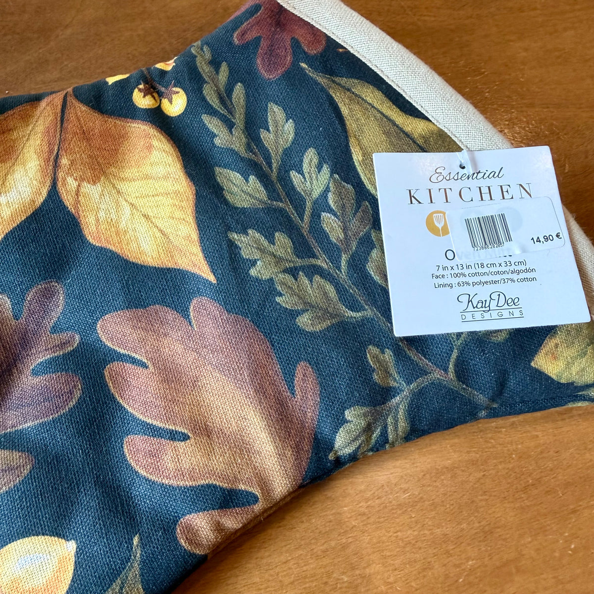 Gant de four noir en coton à motifs de feuilles d'automne et glands