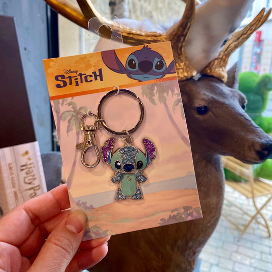 Porte-clés Disney Stitch en métal argenté orné de strass, figurine de 4 cm, Lilo & Stitch