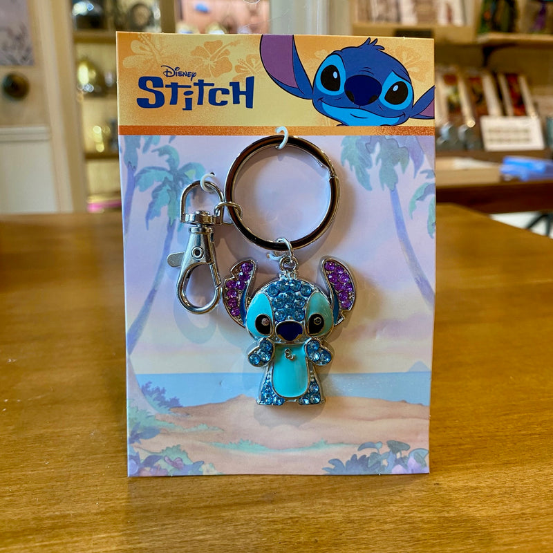 Porte-clés Disney Stitch en métal argenté orné de strass, figurine de 4 cm, Lilo & Stitch