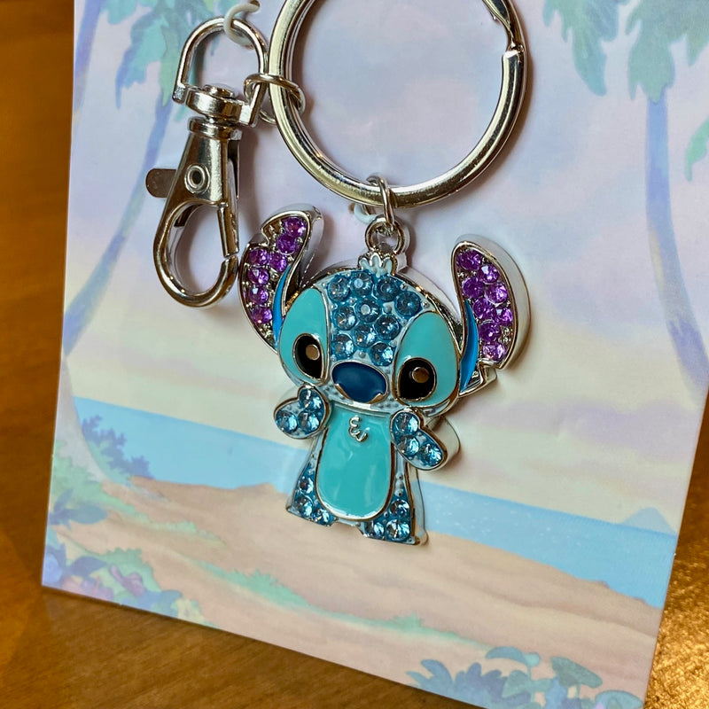 Porte-clés Disney Stitch en métal argenté orné de strass, figurine de 4 cm, Lilo & Stitch
