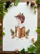 Illustration Georgiou Draws, jeune fille de profil au masque de renard et cardigan rouille