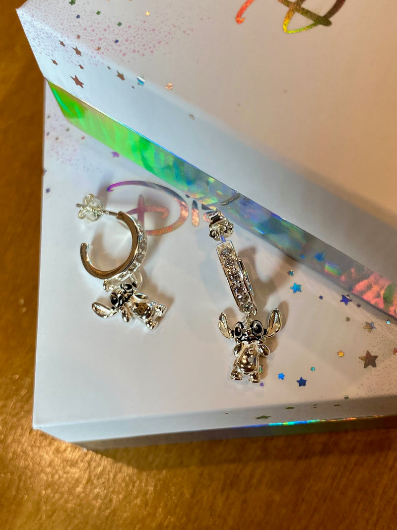 Boucles d'oreilles Disney Stitch en argent massif 925, demi-créoles serties d'oxydes de zirconium