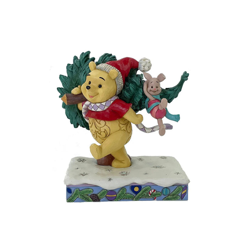 Figurine Disney Traditions Jim Shore Winnie l'Ourson et Porcinet de Noël portant un sapin