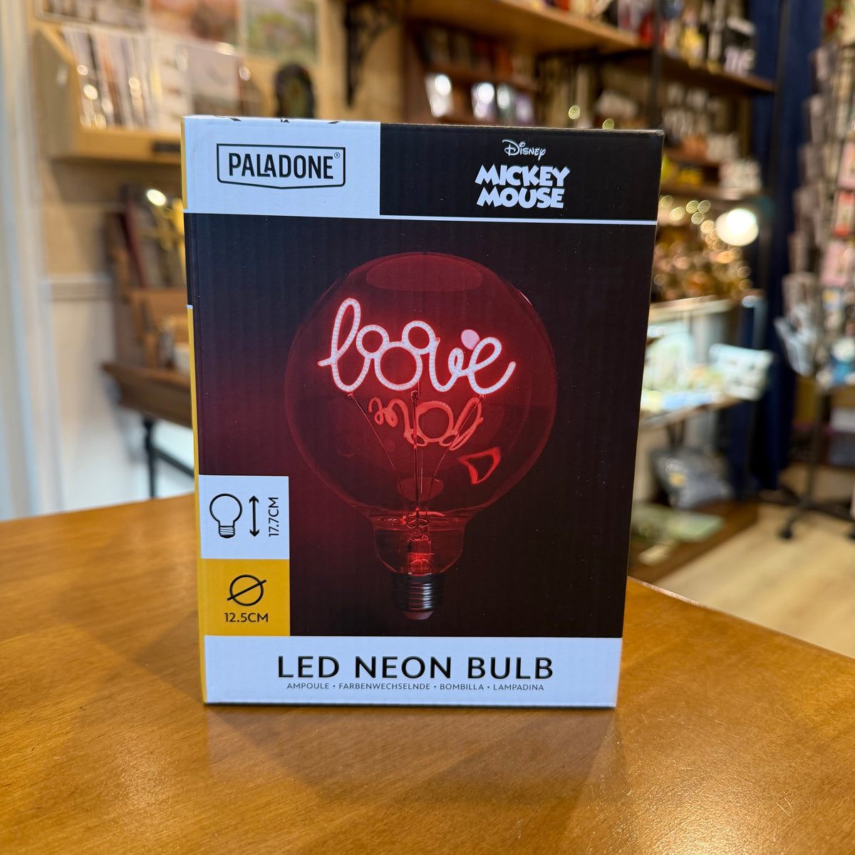 Ampoule LED néon Disney Mickey Love, filament lumineux dans un large globe en verre transparent