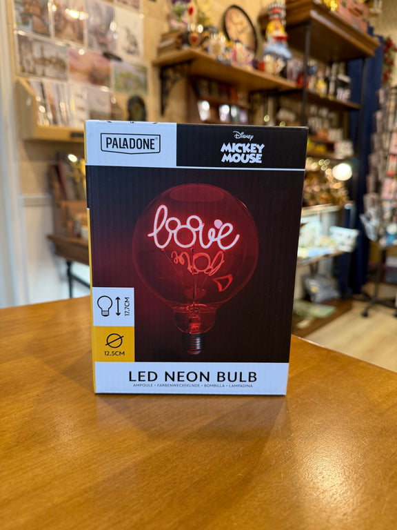 Ampoule LED néon Disney Mickey Love, filament lumineux dans un large globe en verre transparent