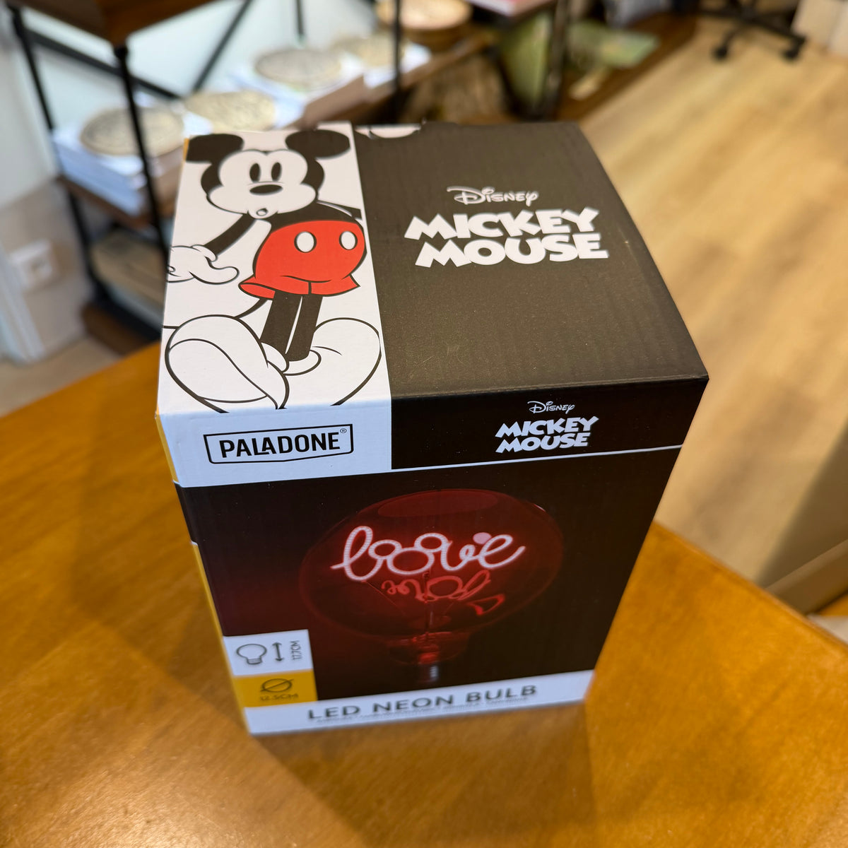 Ampoule LED néon Disney Mickey Love, filament lumineux dans un large globe en verre transparent