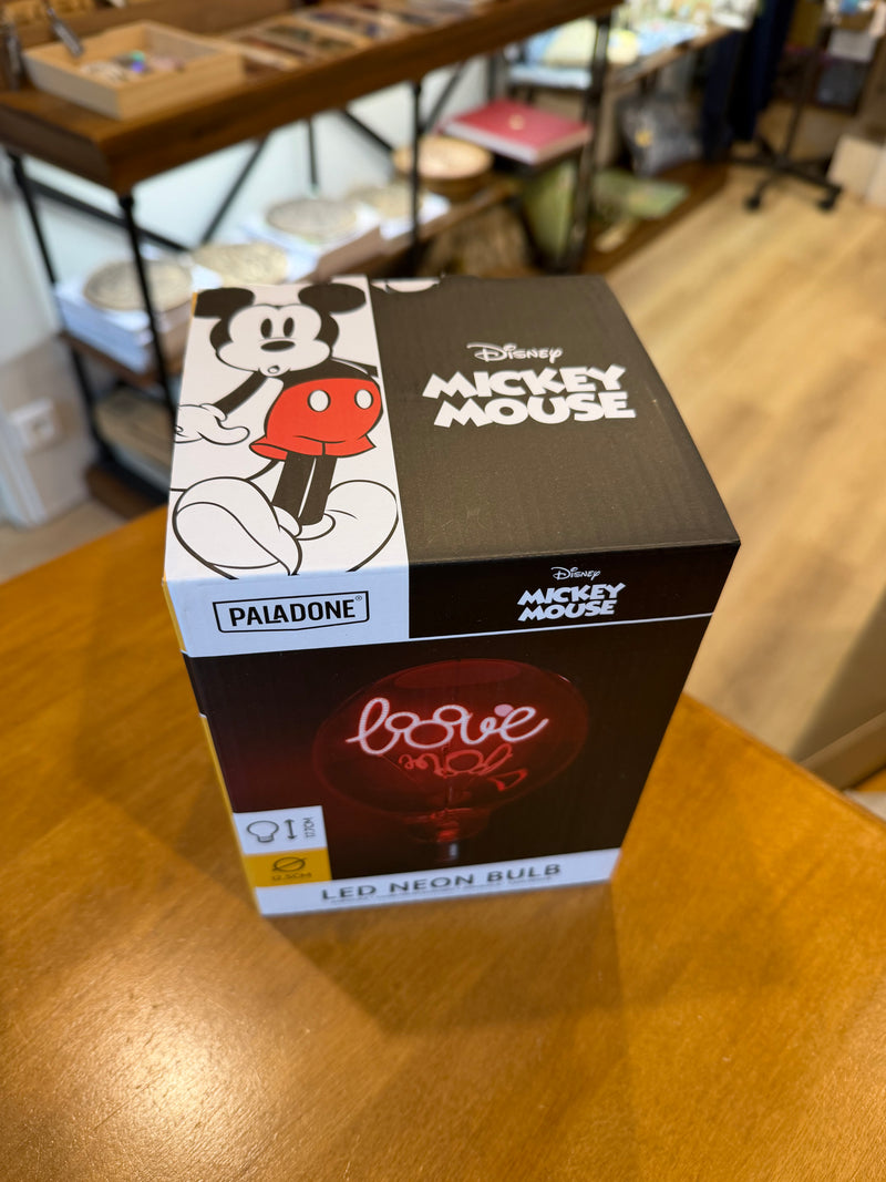 Ampoule LED néon Disney Mickey Love, filament lumineux dans un large globe en verre transparent