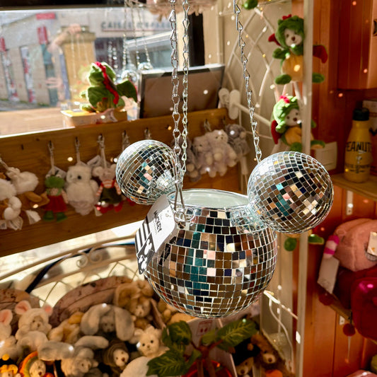 Pot de fleur suspendu Disney Mickey style boule à facettes à finition miroir argentée, deux tailles