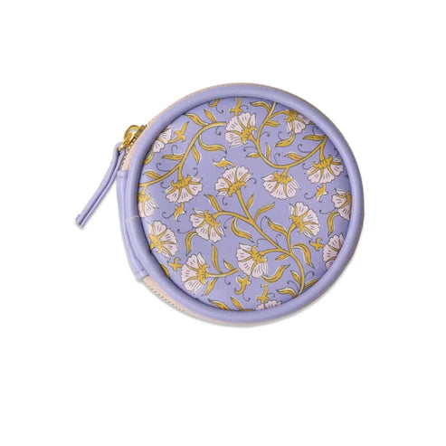 Pilulier de voyage en cuir végétalien violet à motif floral avec 7 compartiments journaliers
