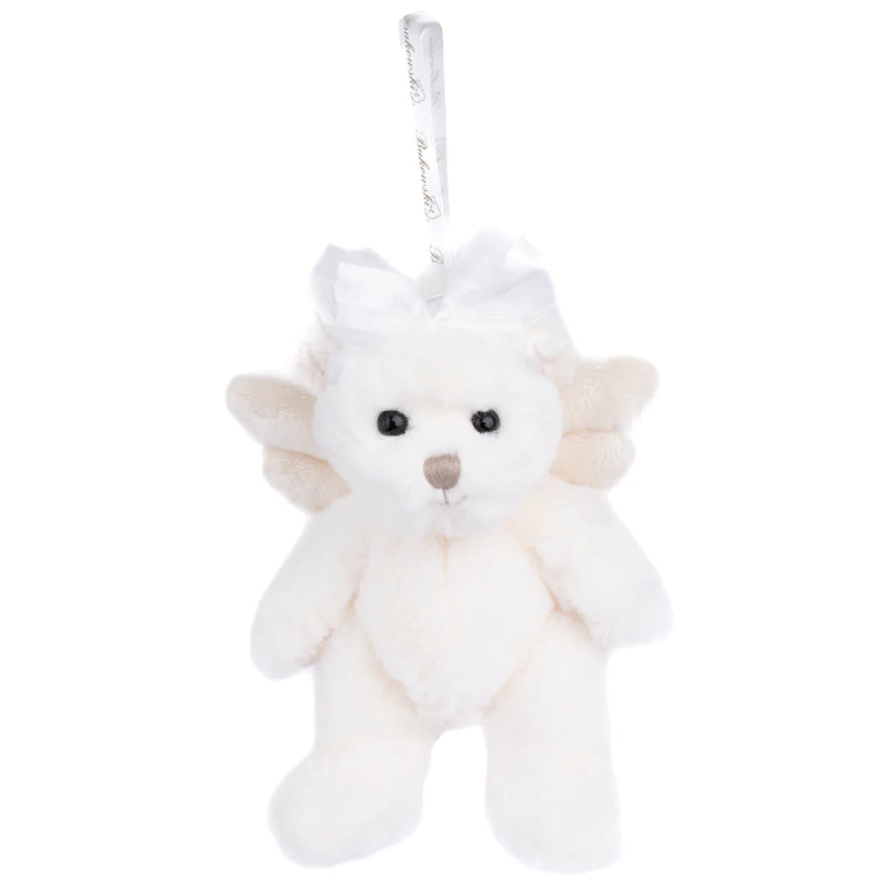 Peluche Bukowski Kaitlyn, ourson crème de 18 cm avec ailes d'ange et nœud en satin blanc
