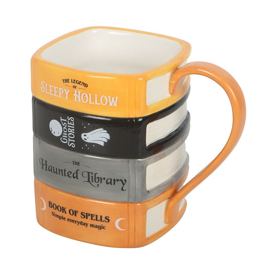 Mug Haunted Library en forme de quatre livres empilés noir, gris et orange, 600 ml, Halloween
