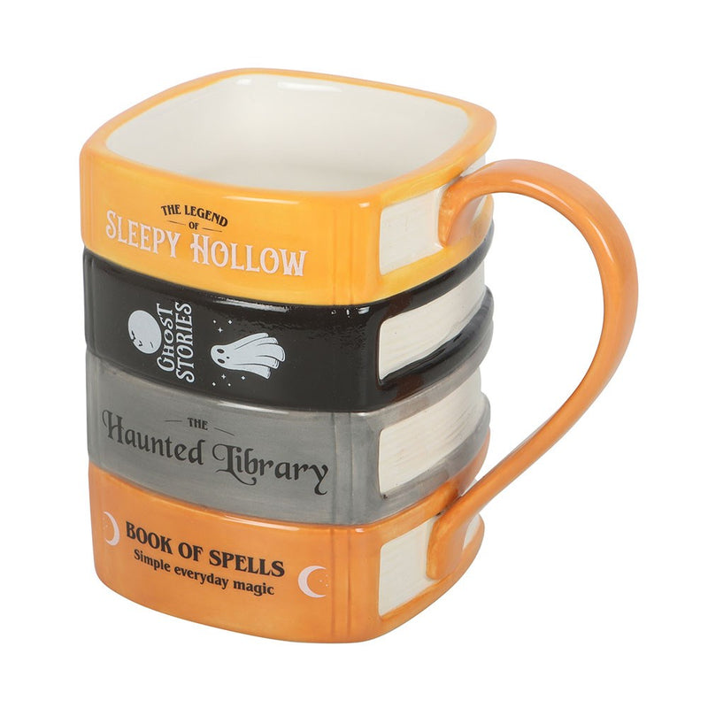 Mug Haunted Library en forme de quatre livres empilés noir, gris et orange, 600 ml, Halloween