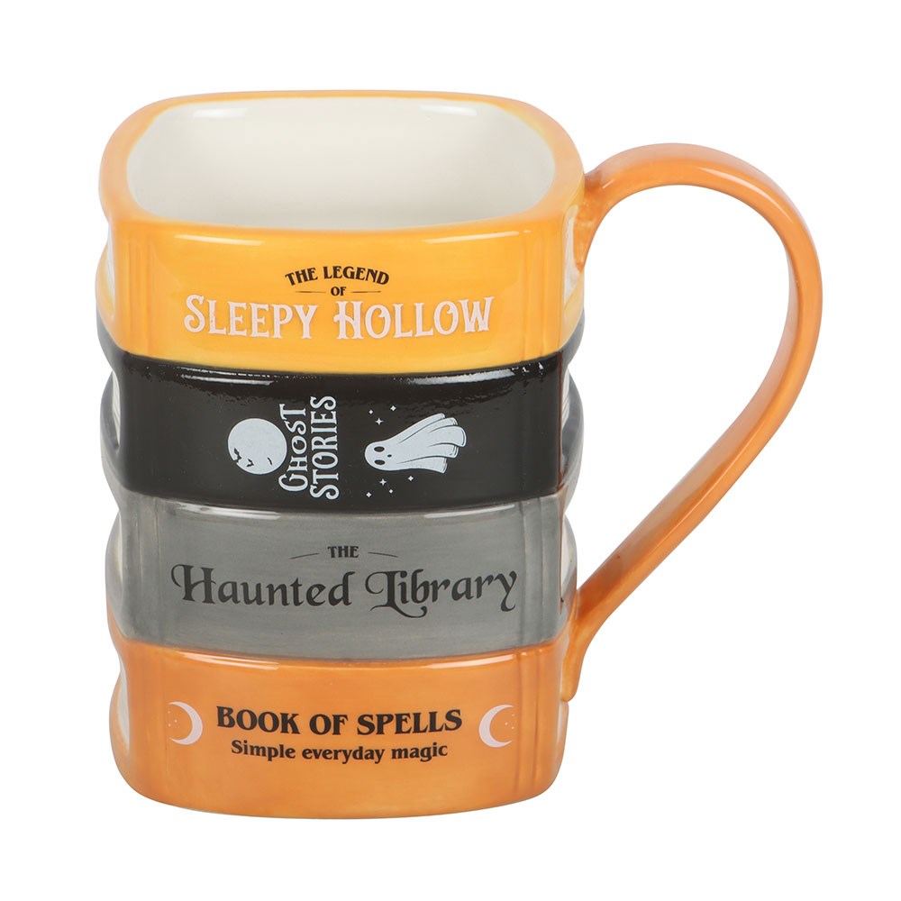 Mug Haunted Library en forme de quatre livres empilés noir, gris et orange, 600 ml, Halloween
