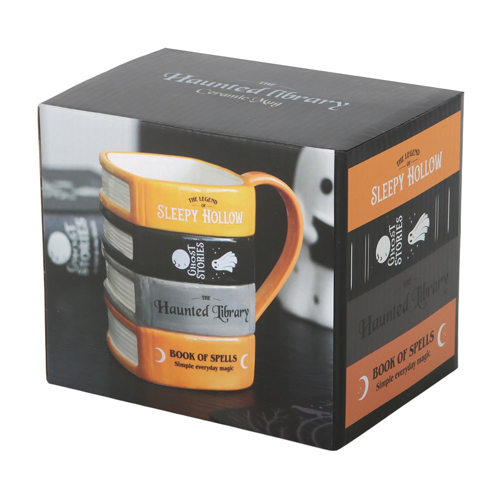 Mug Haunted Library en forme de quatre livres empilés noir, gris et orange, 600 ml, Halloween