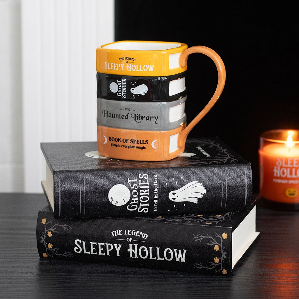 Mug Haunted Library en forme de quatre livres empilés noir, gris et orange, 600 ml, Halloween
