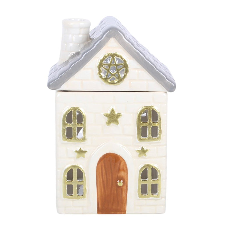 Brûle-parfum maison cottage blanche en céramique pour fondant parfumé, décoration cottagecore