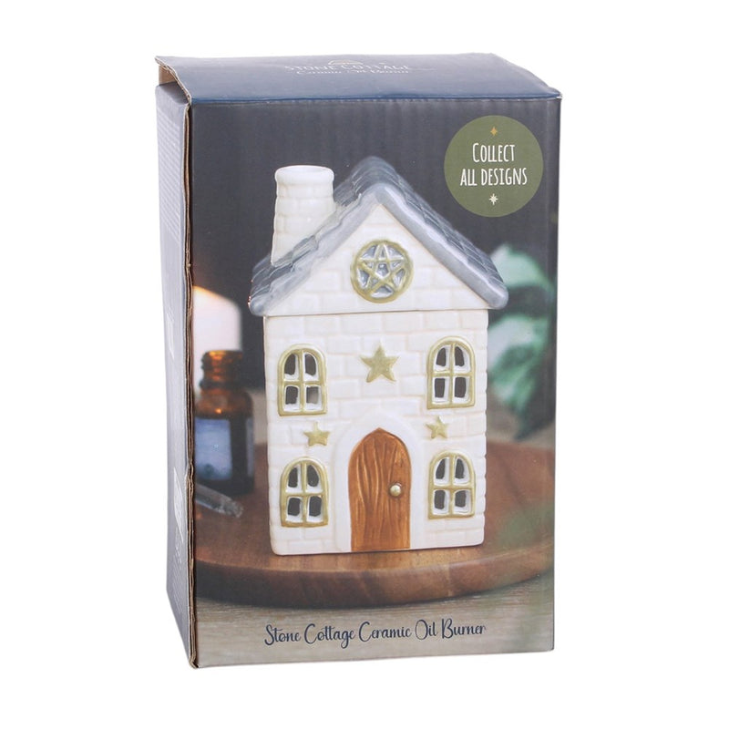 Brûle-parfum maison cottage blanche en céramique pour fondant parfumé, décoration cottagecore