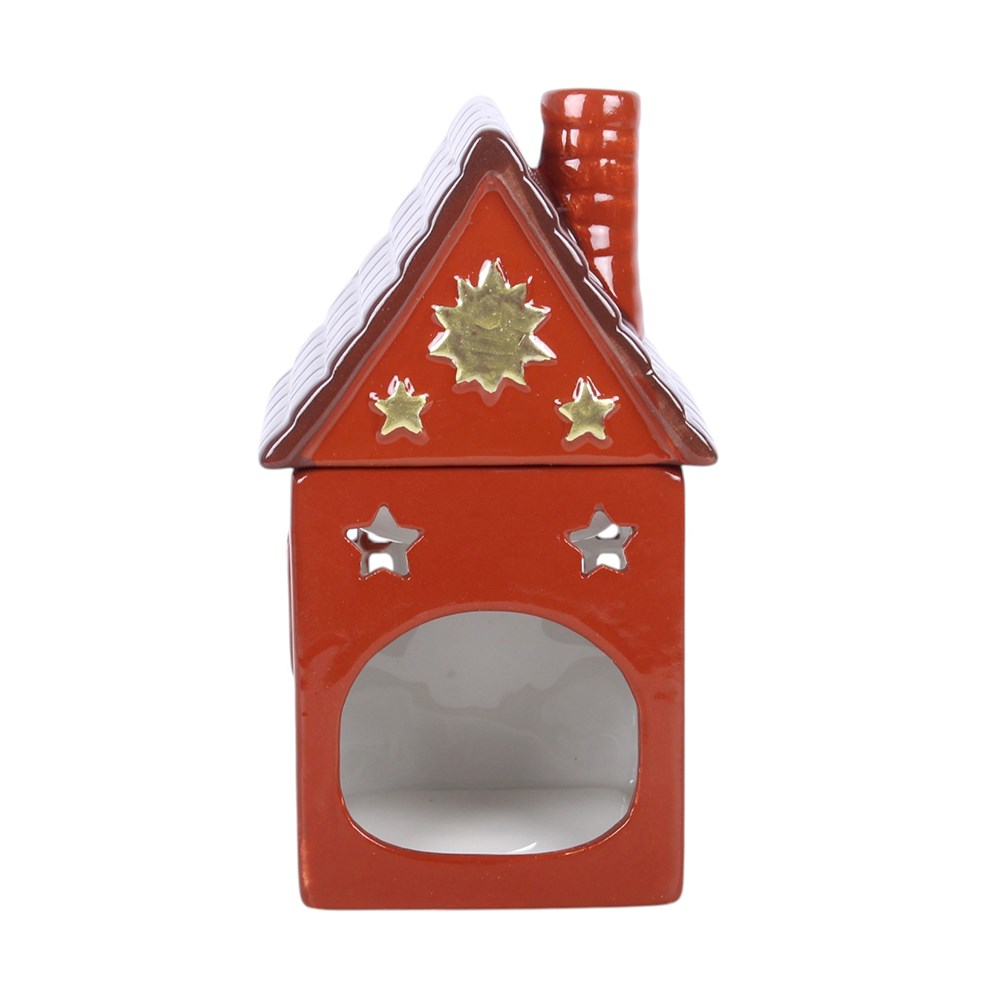 Brûle-parfum maison cottage rouge en céramique pour fondant parfumé, décoration cottagecore