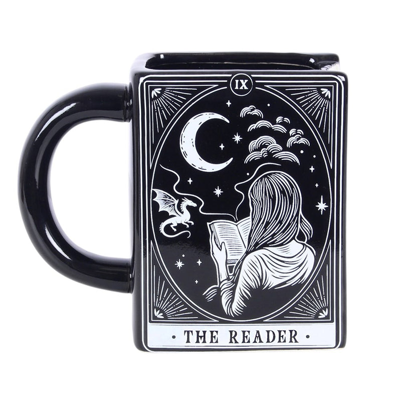 Mug en forme de livre ancien The Reader, tranche blanche façon pages, illustration mystique