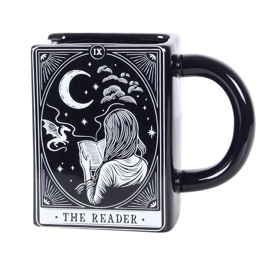 Mug en forme de livre ancien The Reader, tranche blanche façon pages, illustration mystique