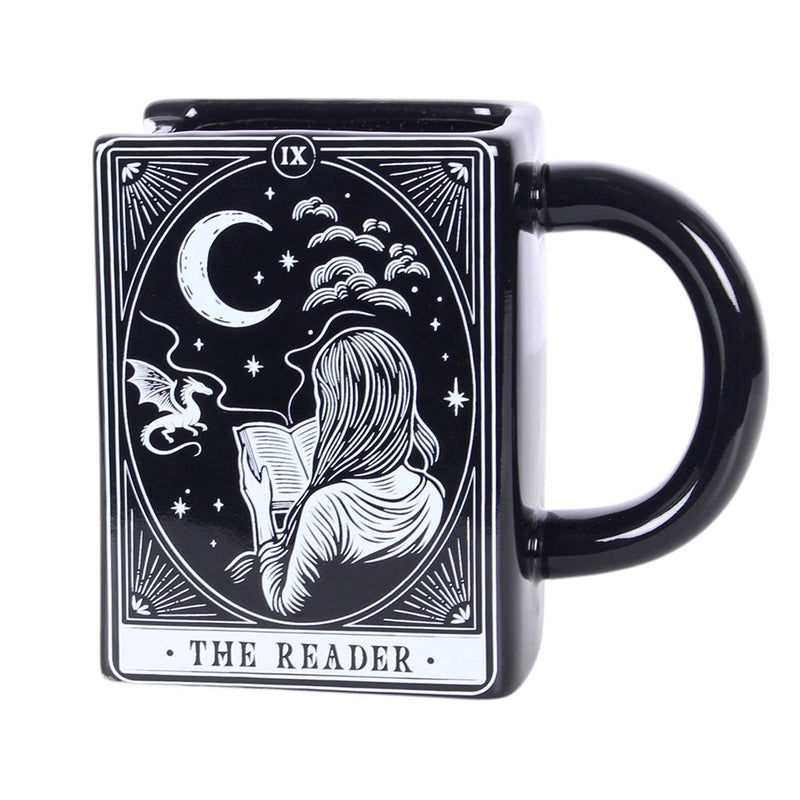 Mug en forme de livre ancien The Reader, tranche blanche façon pages, illustration mystique