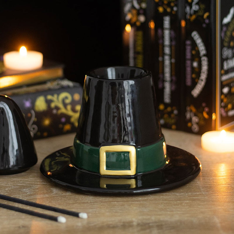 Brûle-parfum en céramique en forme de chapeau de sorcière, bleu nuit étoilé et détails dorés