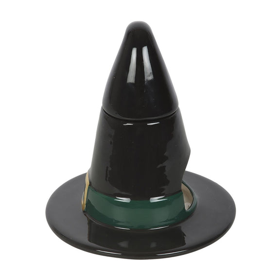 Brûle-parfum en céramique en forme de chapeau de sorcière, bleu nuit étoilé et détails dorés