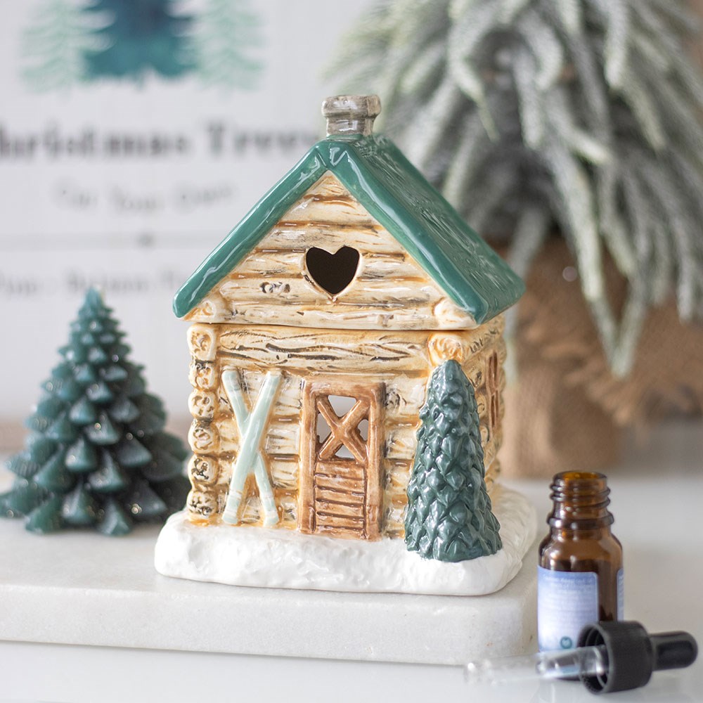 Brûle-parfum maison en céramique en forme de chalet de montagne, pour fondants parfumés
