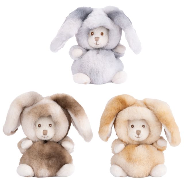Peluches Bukowski Ziggy, oursons de 15 cm déguisés en lapins brun, beige et gris