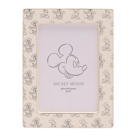 Cadre photo Disney en céramique blanche et dorée illustré de Mickey et Minnie Mouse