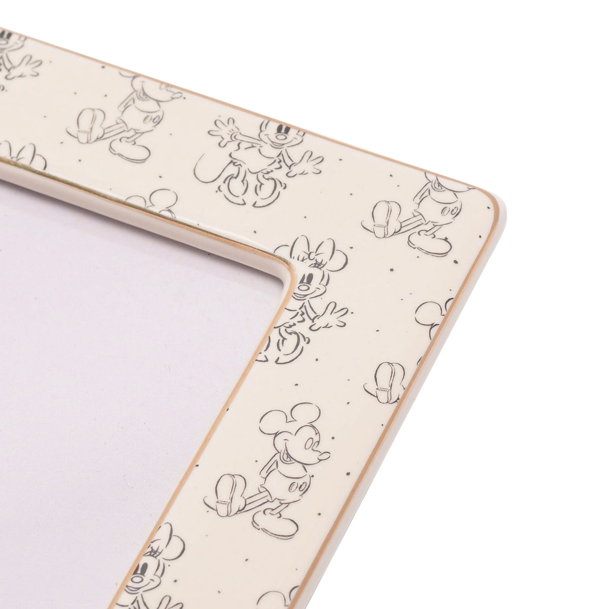 Cadre photo Disney en céramique blanche et dorée illustré de Mickey et Minnie Mouse