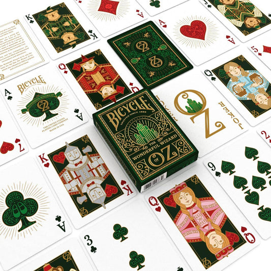 Jeu de cartes Bicycle Le Magicien d'Oz, étui vert Cité d'Émeraude aux détails dorés