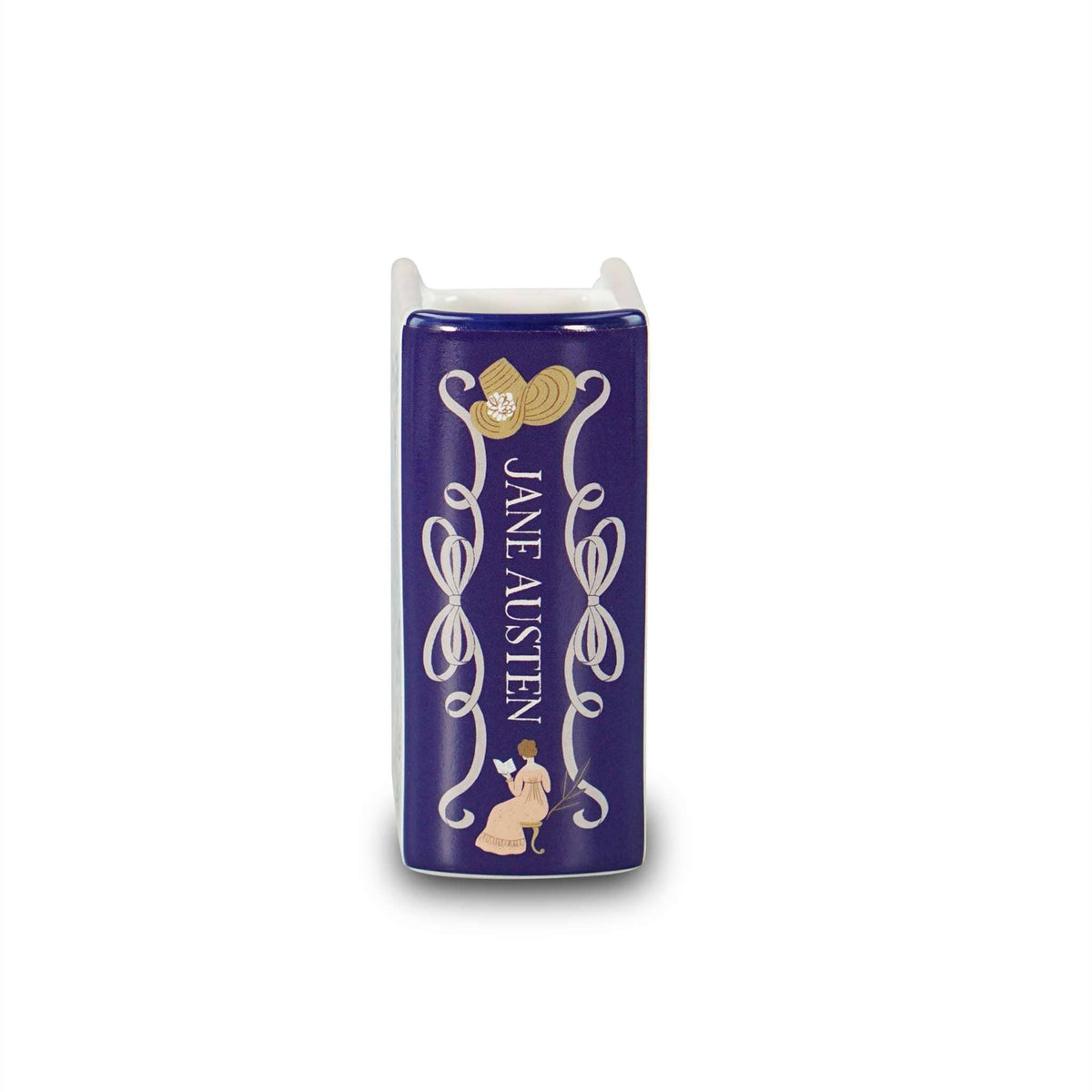 Petit vase en céramique crème en forme de livre Orgueil et Préjugés, 10 cm