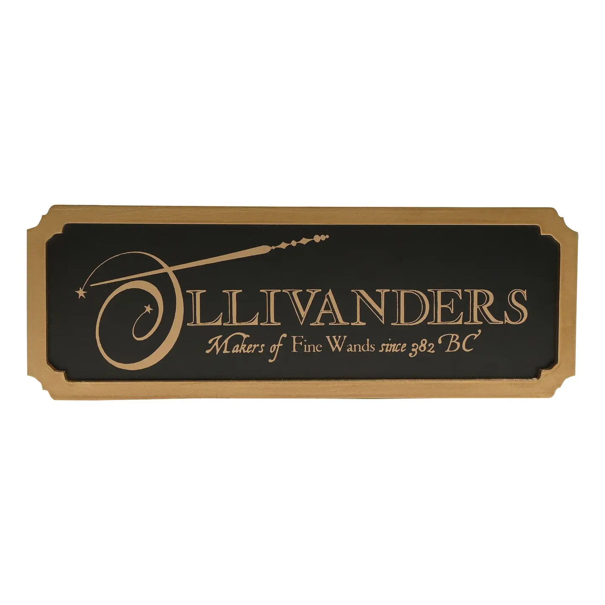 Enseigne murale Harry Potter Ollivanders en métal noir avec bordure dorée en bois