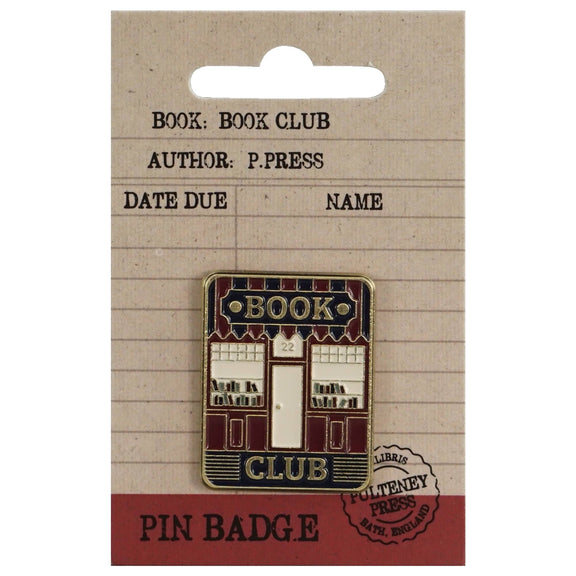 Pin's émaillé Book Club au design rétro de devanture de librairie, badge pour amateurs de lecture