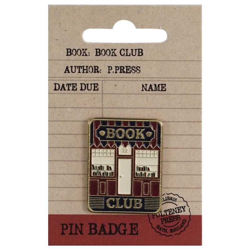 Pin's émaillé Book Club au design rétro de devanture de librairie, badge pour amateurs de lecture