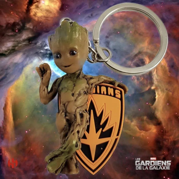 Porte-clés Marvel Baby Groot en PVC avec emblème des Gardiens de la Galaxie