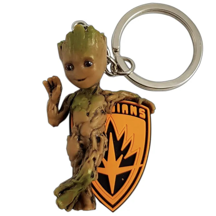 Porte-clés Marvel Baby Groot en PVC avec emblème des Gardiens de la Galaxie