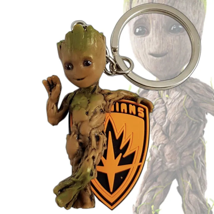 Porte-clés Marvel Baby Groot en PVC avec emblème des Gardiens de la Galaxie