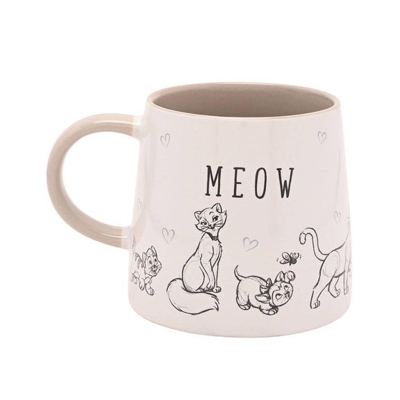 Mug Disney Chats & Chiens en céramique blanche avec chats illustrés et inscription MEOW
