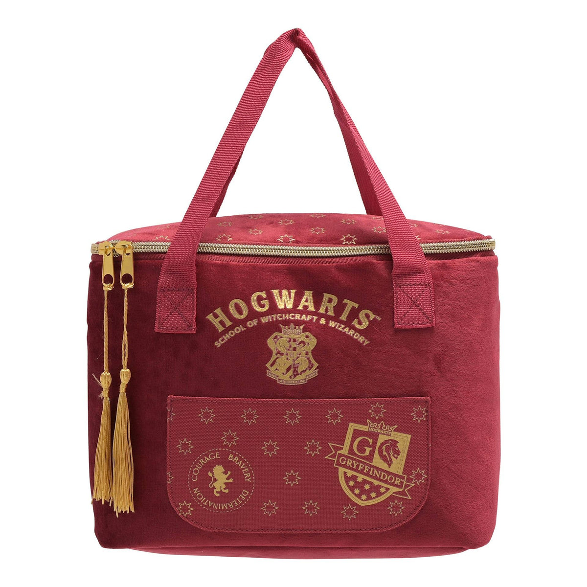 Sac à lunch isotherme Harry Potter Gryffondor en velours rouge avec blason et impressions dorées