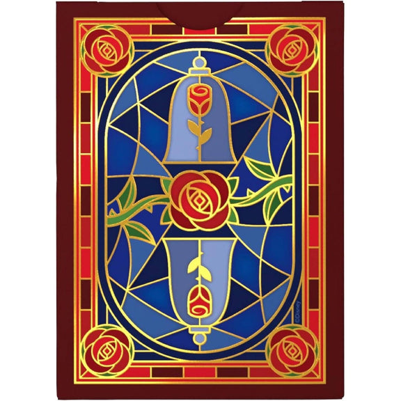 Jeu de cartes Bicycle Disney La Belle et la Bête, étui bordeaux et or, rose enchantée