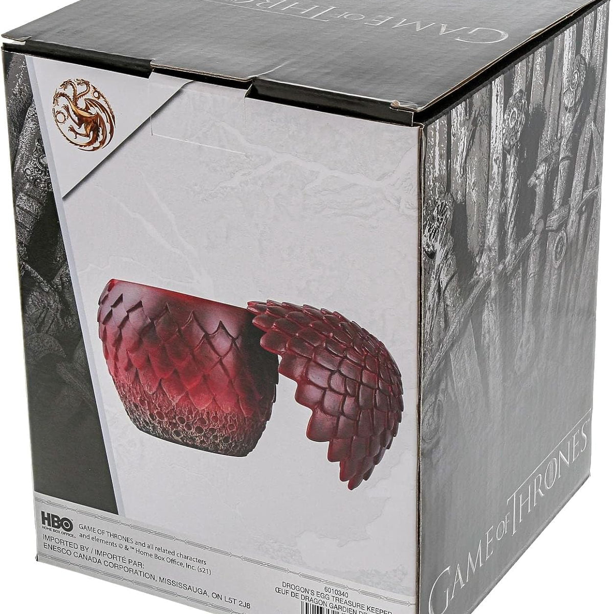 Boîte Enesco Game of Thrones en forme d'œuf de dragon aux écailles sculptées et dégradé rouge flamboyant