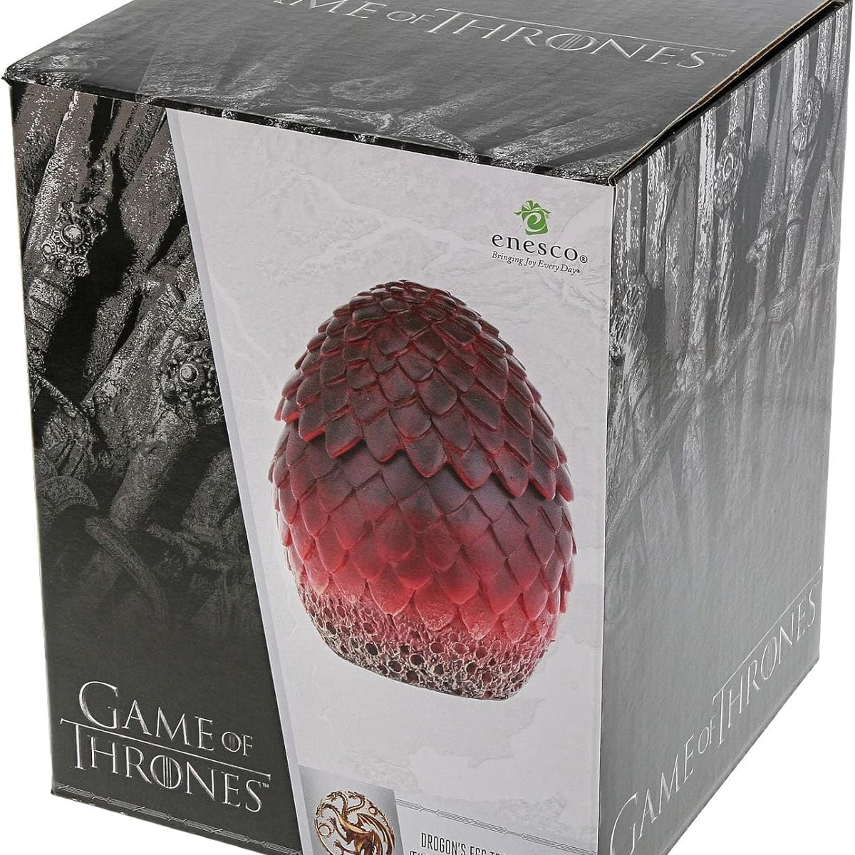 Boîte Enesco Game of Thrones en forme d'œuf de dragon aux écailles sculptées et dégradé rouge flamboyant
