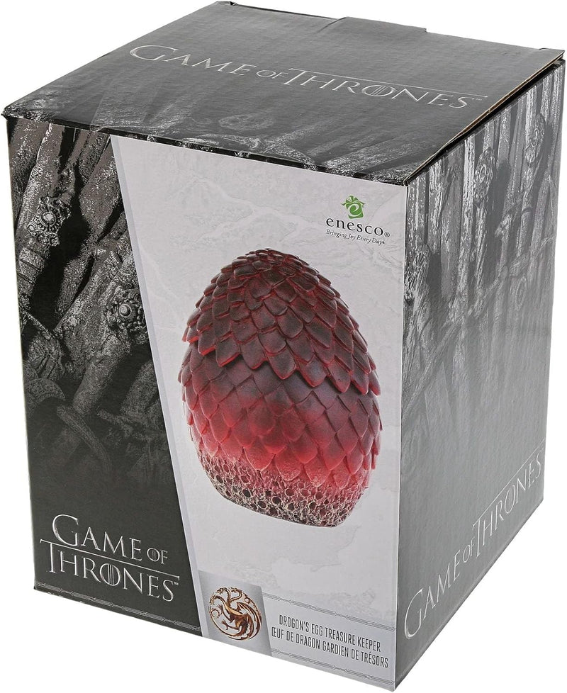 Boîte Enesco Game of Thrones en forme d'œuf de dragon aux écailles sculptées et dégradé rouge flamboyant