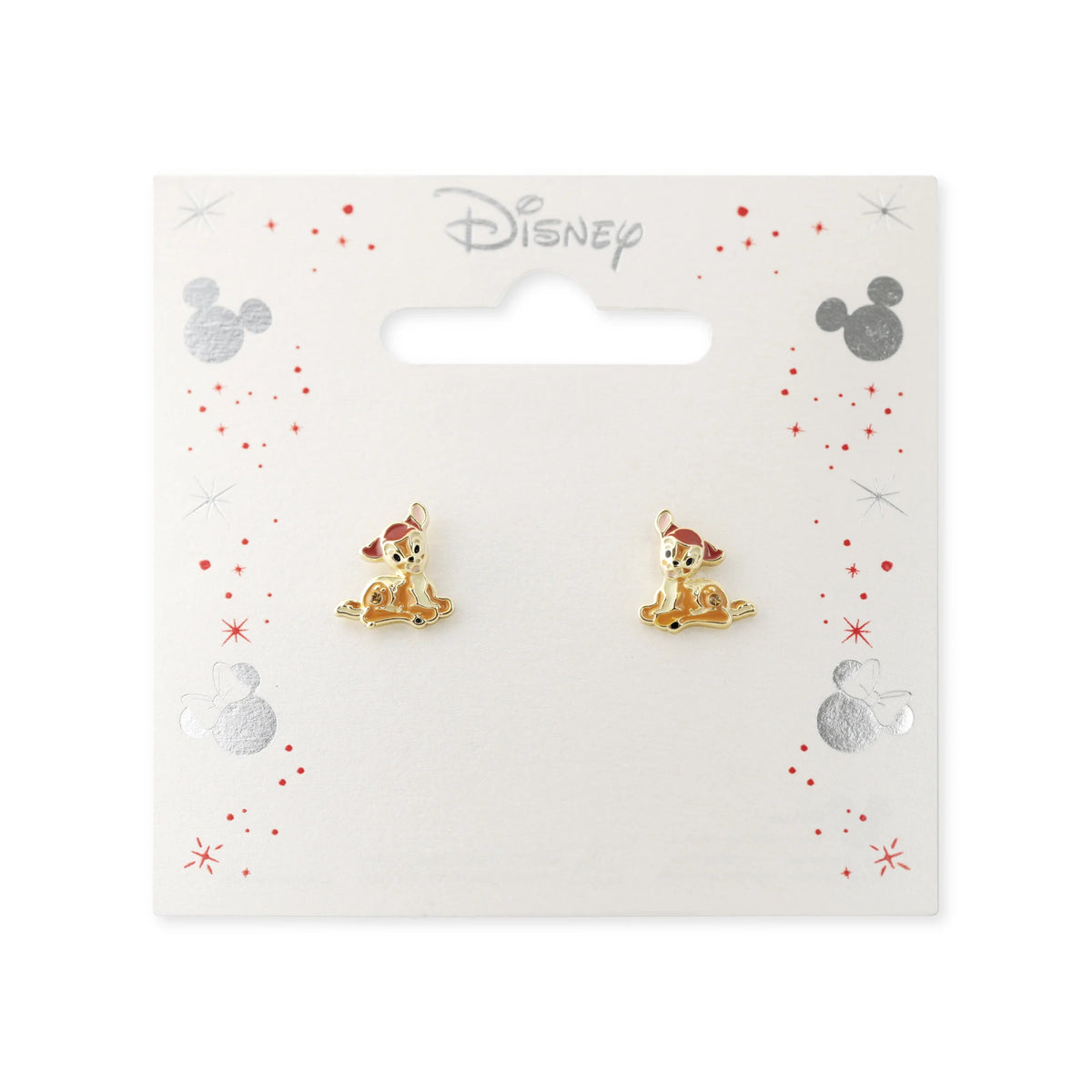 Boucles d'oreilles Disney Bambi plaqué or émaillé représentant le petit faon dans une posture tendre
