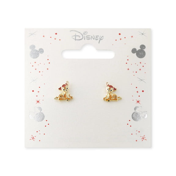 Boucles d'oreilles Disney Bambi plaqué or émaillé représentant le petit faon dans une posture tendre